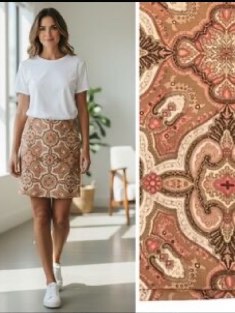 *Talbots Petite Beige Tan Floral Paisley Medallion Knee Length Pencil Skirt #IR